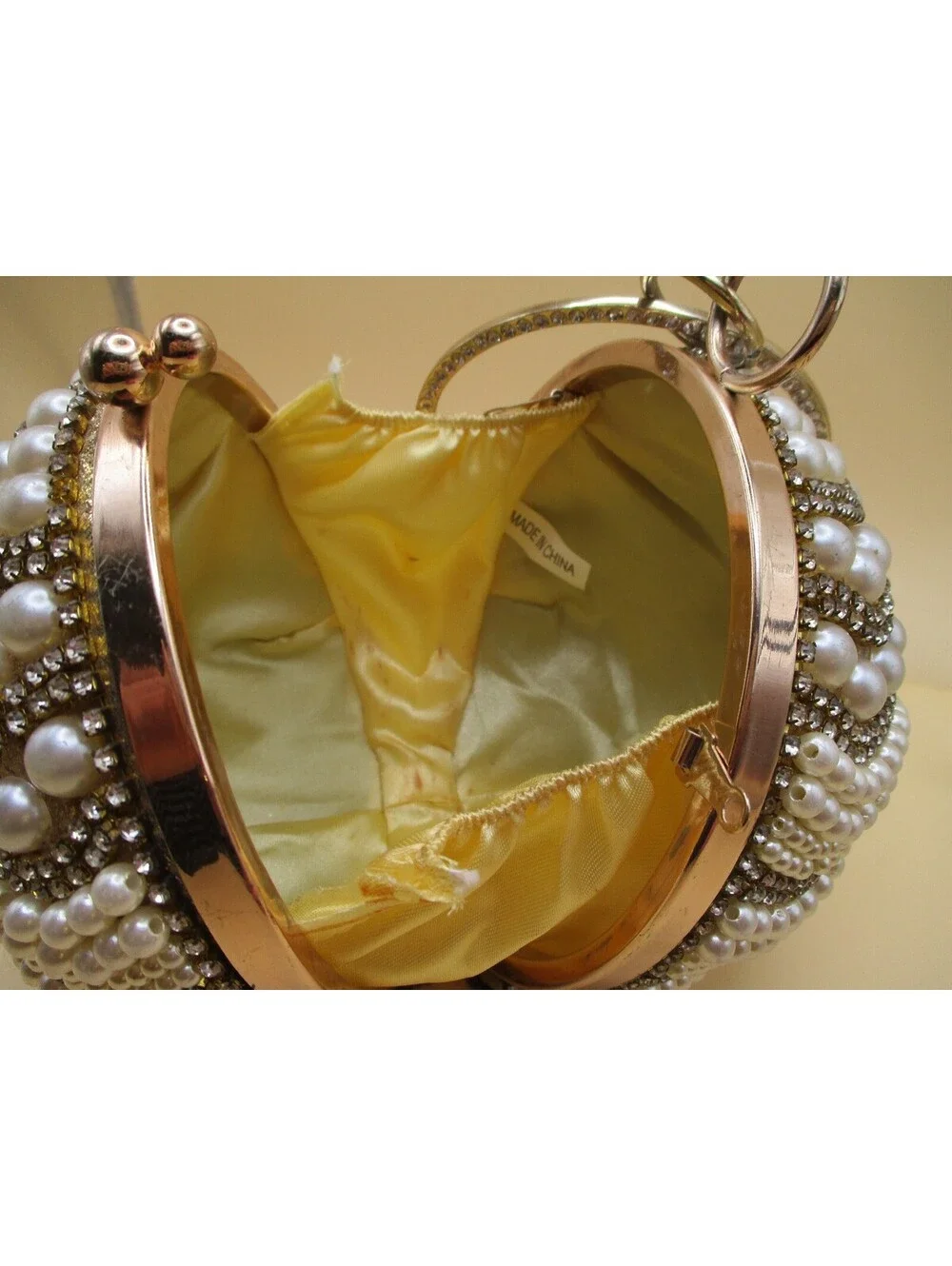 Vintage Pearl Cage Spherical Evening Bag Tassel Fringe Clutch Flawed
